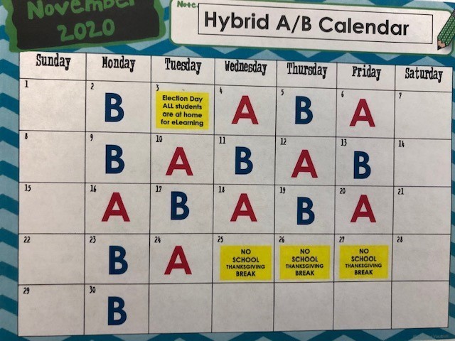 November Hybrid Learners Calendar