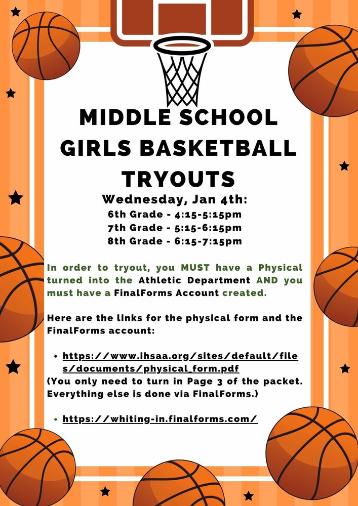 Middle School Girls Basketball Tryouts Whiting Middle School
